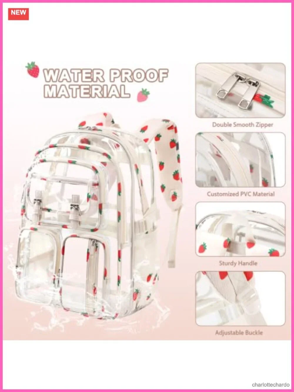 3-Piece Clear Backpack Set with Lunch Bag & Pencil Case, Stadium Approved